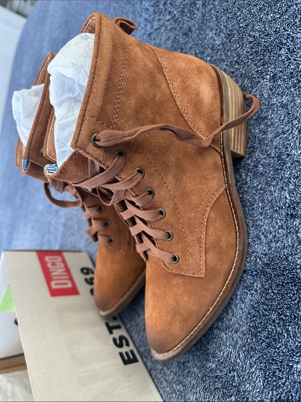 Women’s Suede Lace-Up Ankle Booties in Cognac